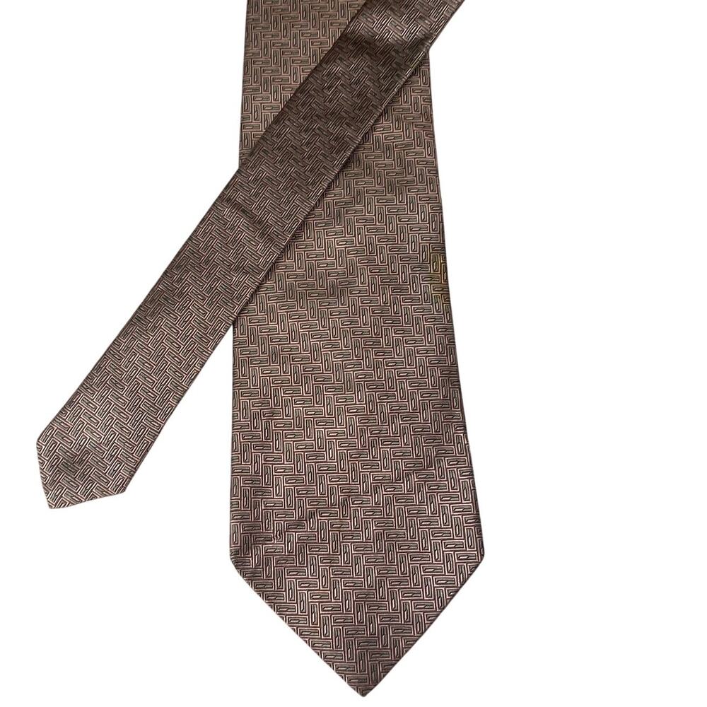 Vintage Sulka Made in France Geometric Jacquard Silk Necktie Pink Gray 3.75"